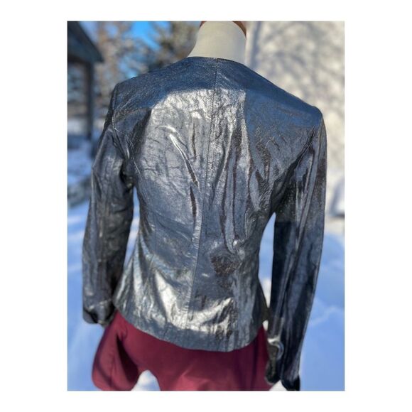 Isabel Silver Metallic Italian Leather Bomber Jacket Cobochon Studded Sz M - Picture 6 of 12